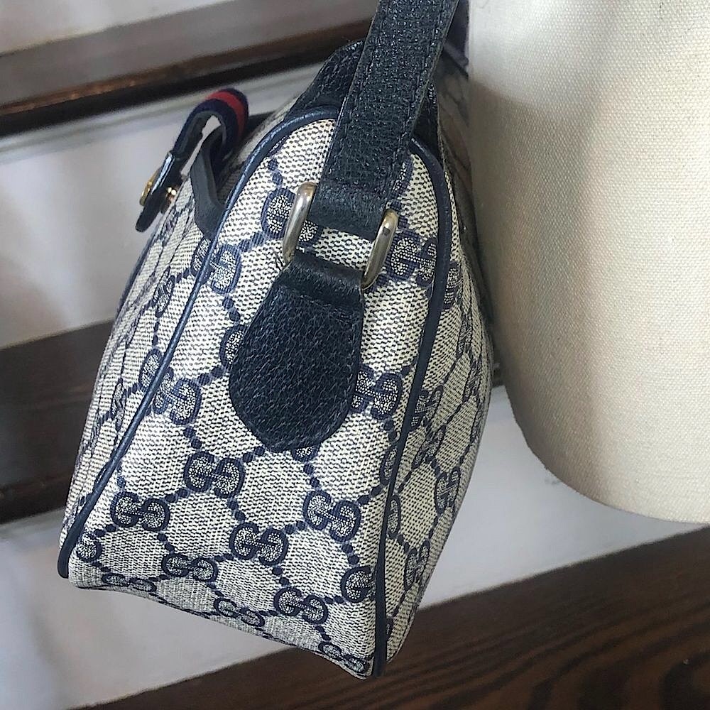 GUCCI GG Navy Sherry Line Leather and Coated Canvas Crossbody Shoulder Bag - Picture 5 of 17